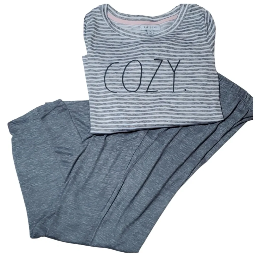 RAE DUNN “Cozy” 2PC Pajama Set in Gray/White Size Large — SUPER DUPER SOFT!!!